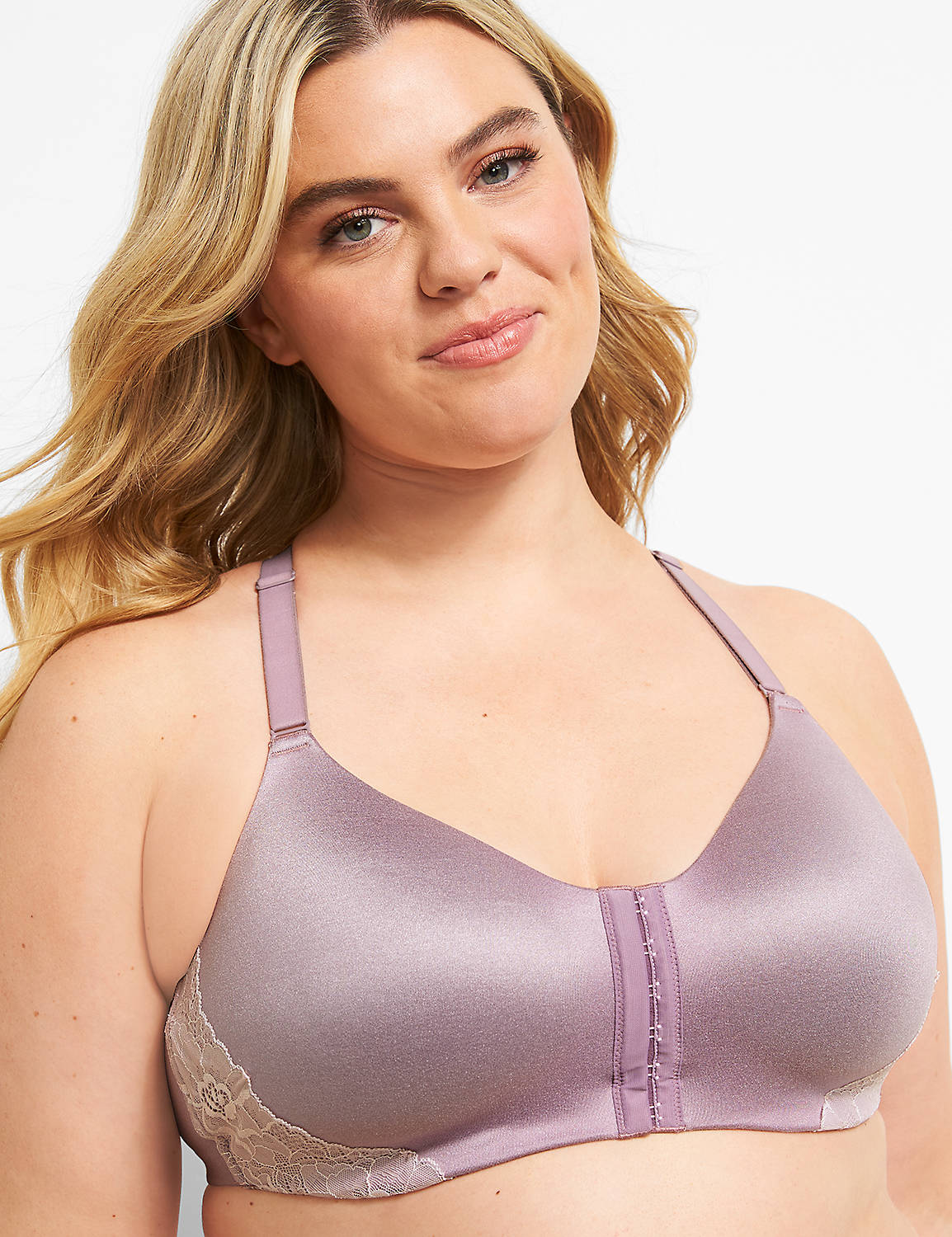 Front Close Mastectomy Bra with Modern Sister Lace 1120595-F:PANTONE Elderberry:38F Product Image 4