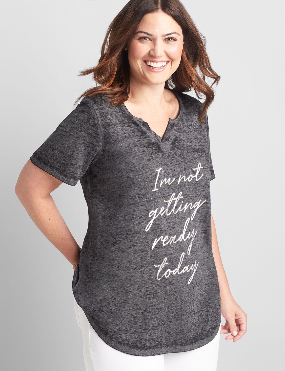 Short Sleeve Notch Neck Graphic: I'm Not Getting Ready Today 1122190:BTC30 Medium Heather Gray:10/12 Product Image 1
