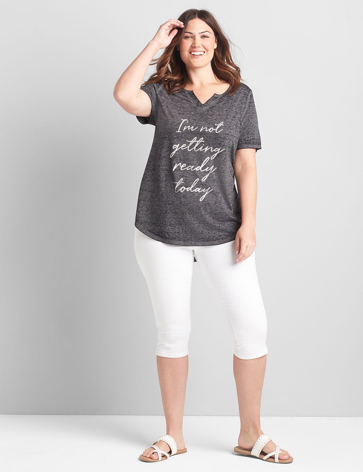 Short Sleeve Notch Neck Graphic: I'm Not Getting Ready Today 1122190:BTC30 Medium Heather Gray:10/12 Product Image 3