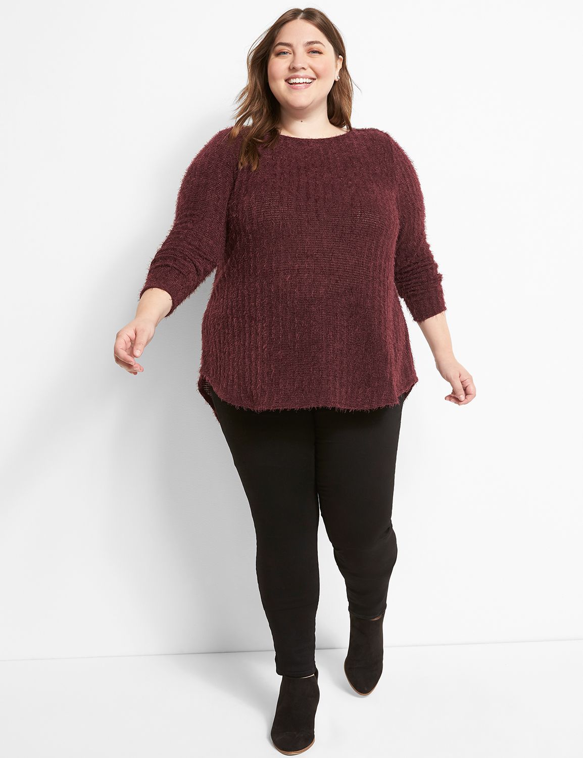 Long Sleeve Boat Neck Tunic In Eyelash 1122620:PANTONE Winetasting:10/12 Product Image 3