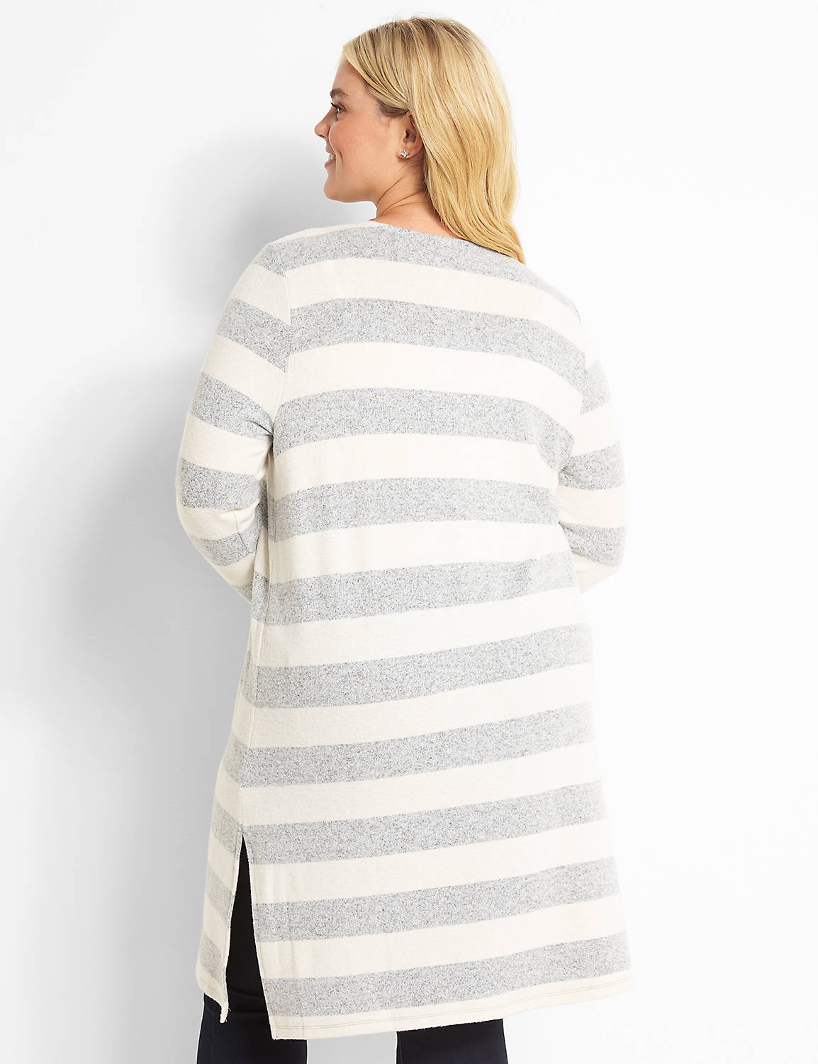 Long Sleeve Vneck Button Front Drama Knit Top 1123029:Stripe:10/12 Product Image 2