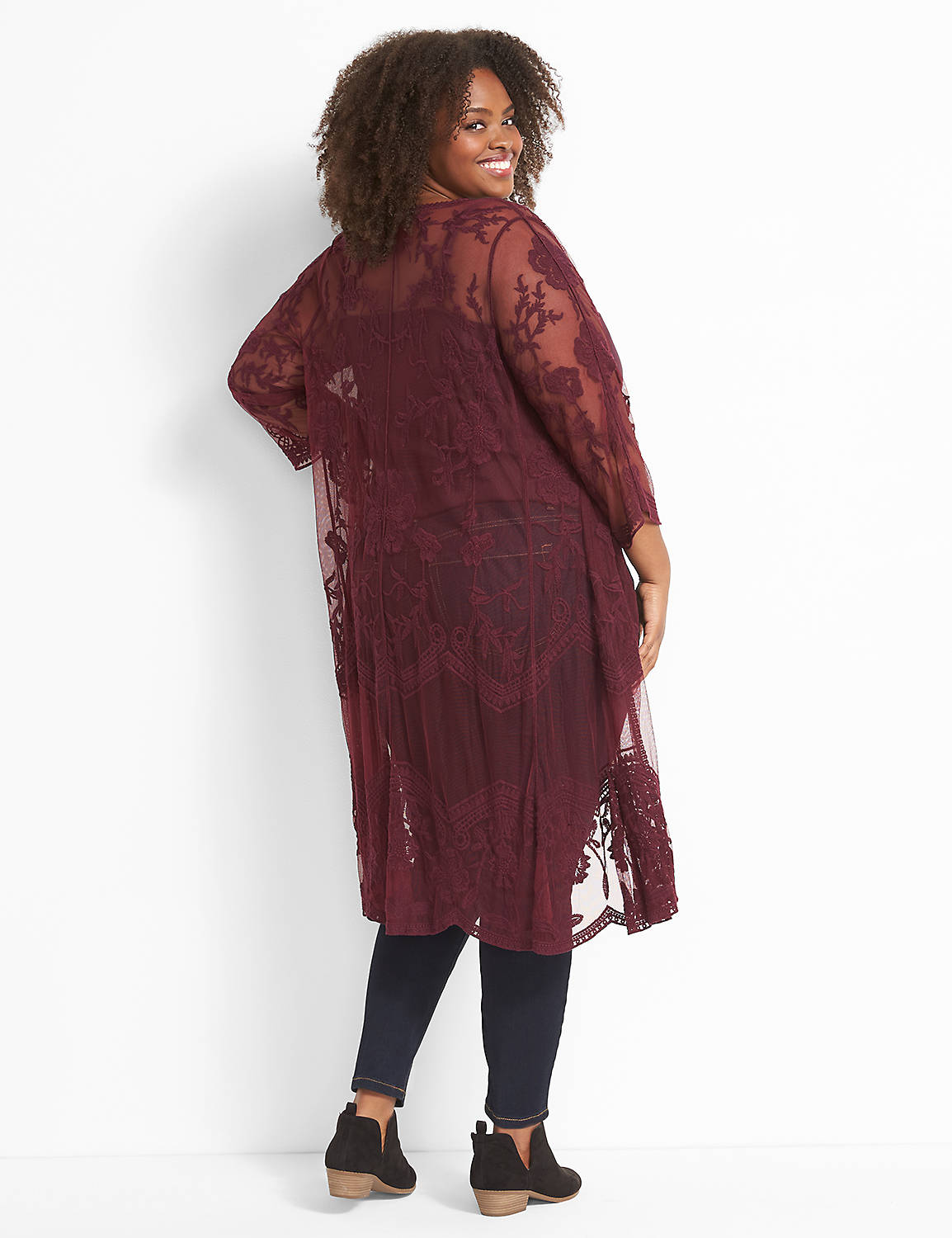Medium-Sleeve Embroidered Mesh Duster Product Image 2