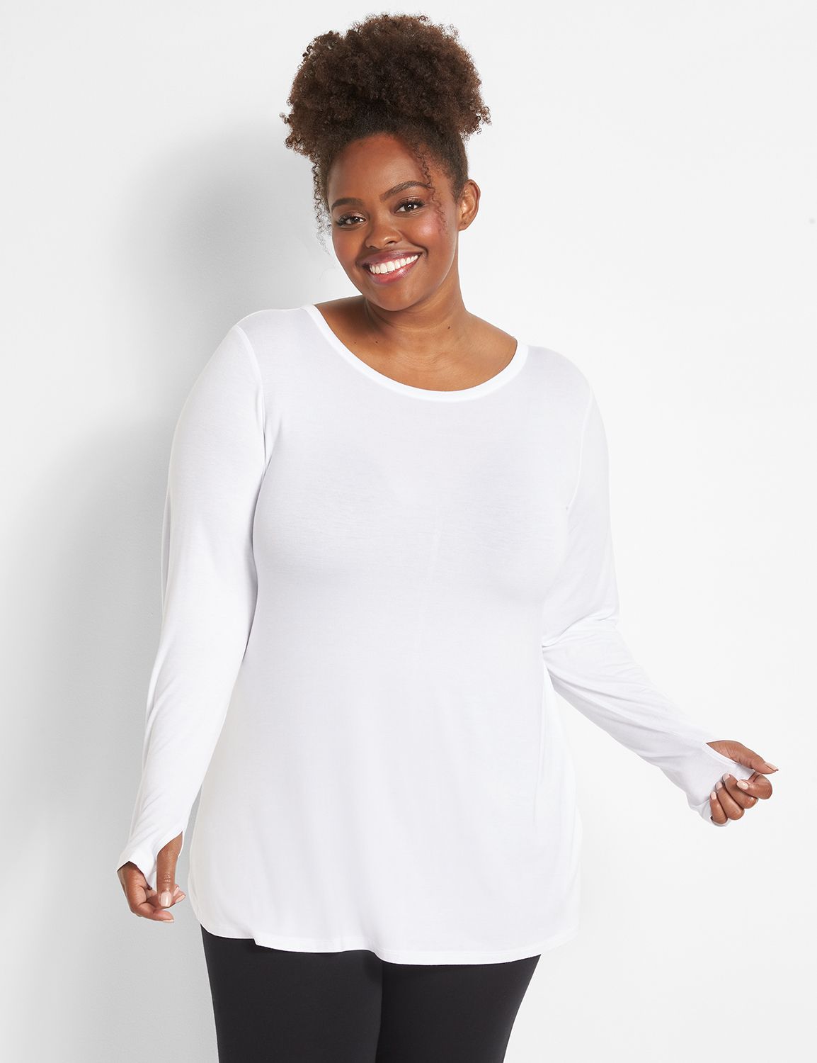 Long Sleeve Crew Neckline HiLo Shirt Tail Tee F 1124535:Ascena