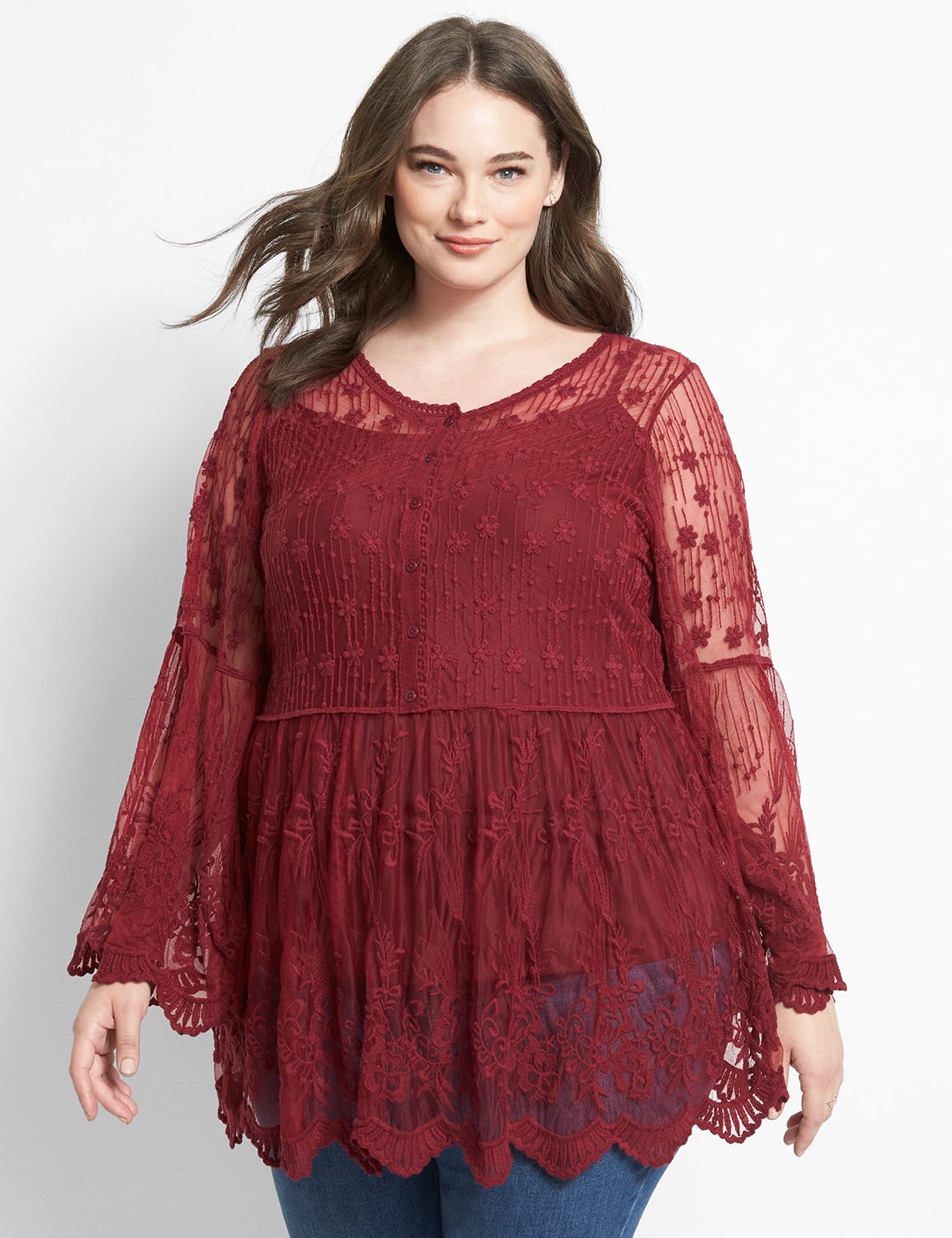 Embroidered Sheer Babydoll Top Product Image 1