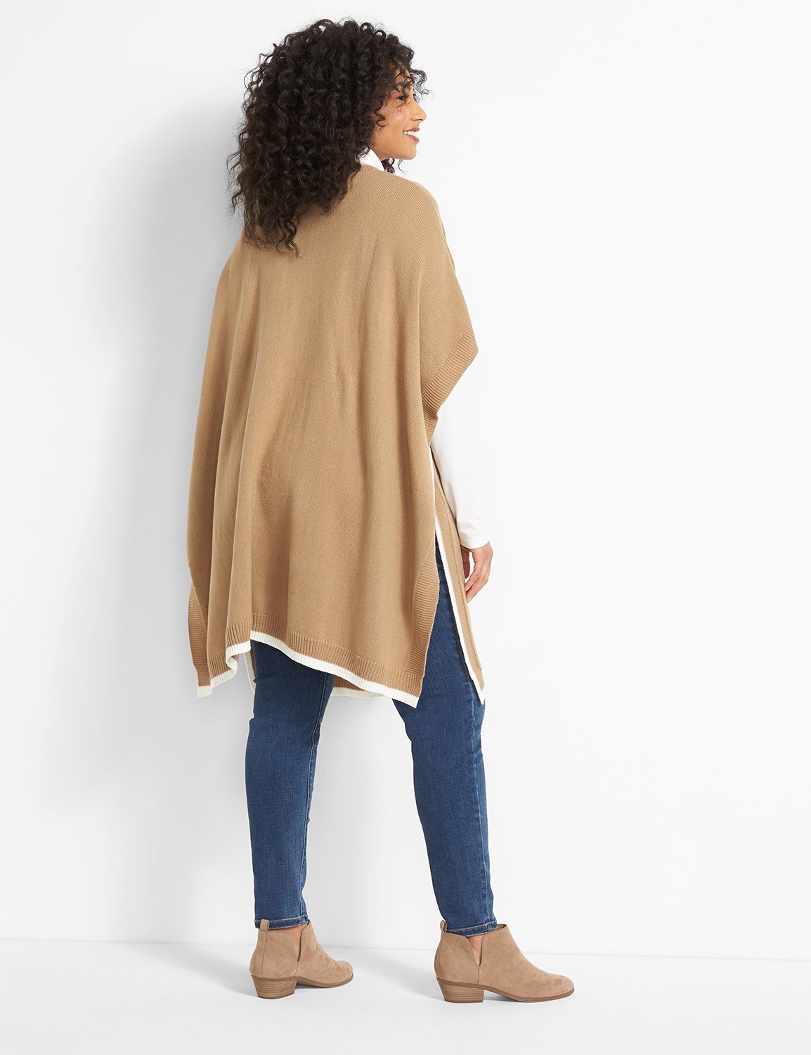 OPEN FRONT CONTRAST TIPPING  PONCHO:PANTONE Tannin:14/20 Product Image 2