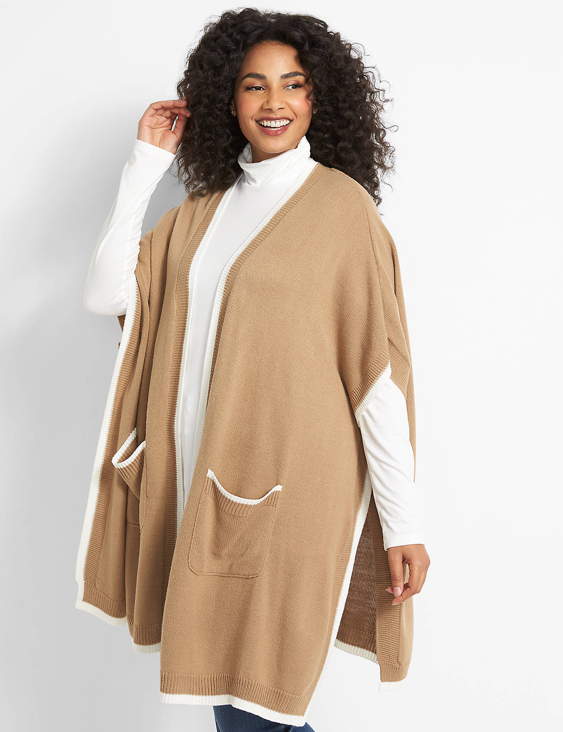 OPEN FRONT CONTRAST TIPPING  PONCHO:PANTONE Tannin:14/20 Product Image 3