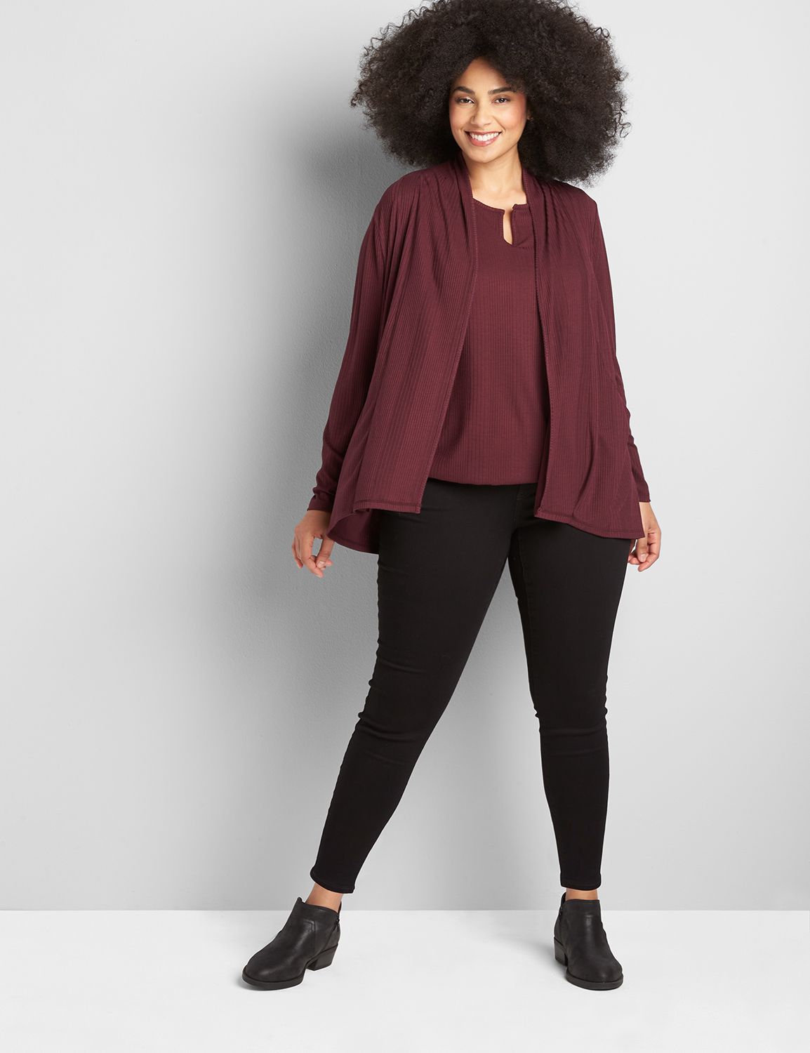 Open Front Slit Cardigan with Pockets main image 1