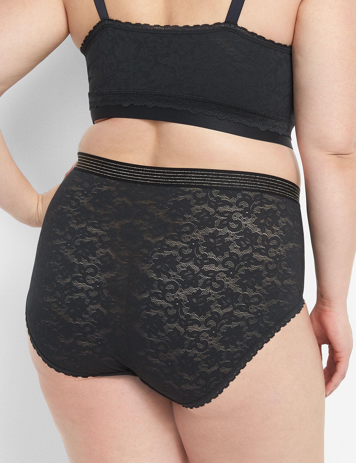 Stretch Lace HighLeg Brief Panty With Sparkle Waistband LaneBryant