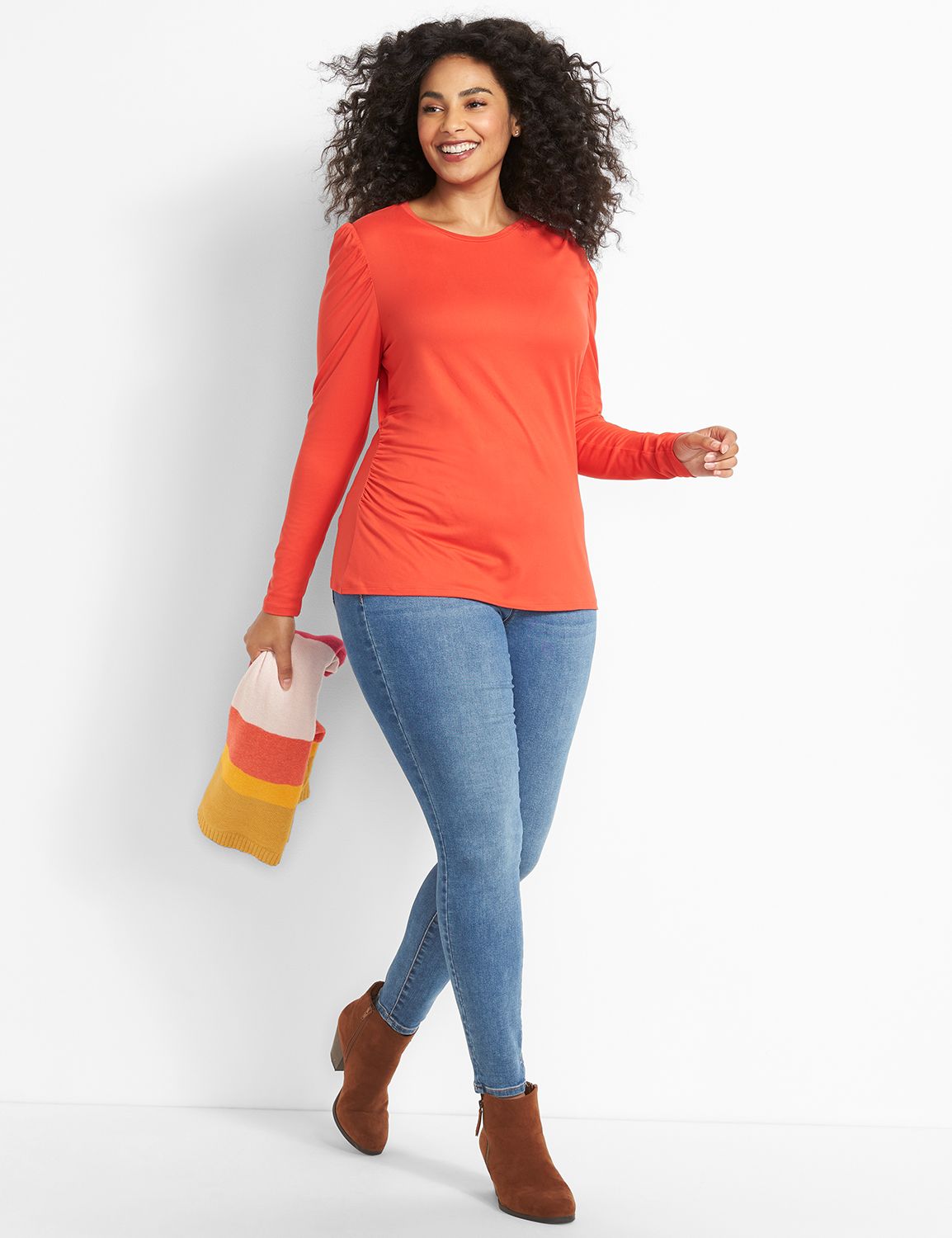 Long Sleeve High Crew With Rouching and Pleating 1122623:PANTONE Grenadine:14/16 Product Image 3