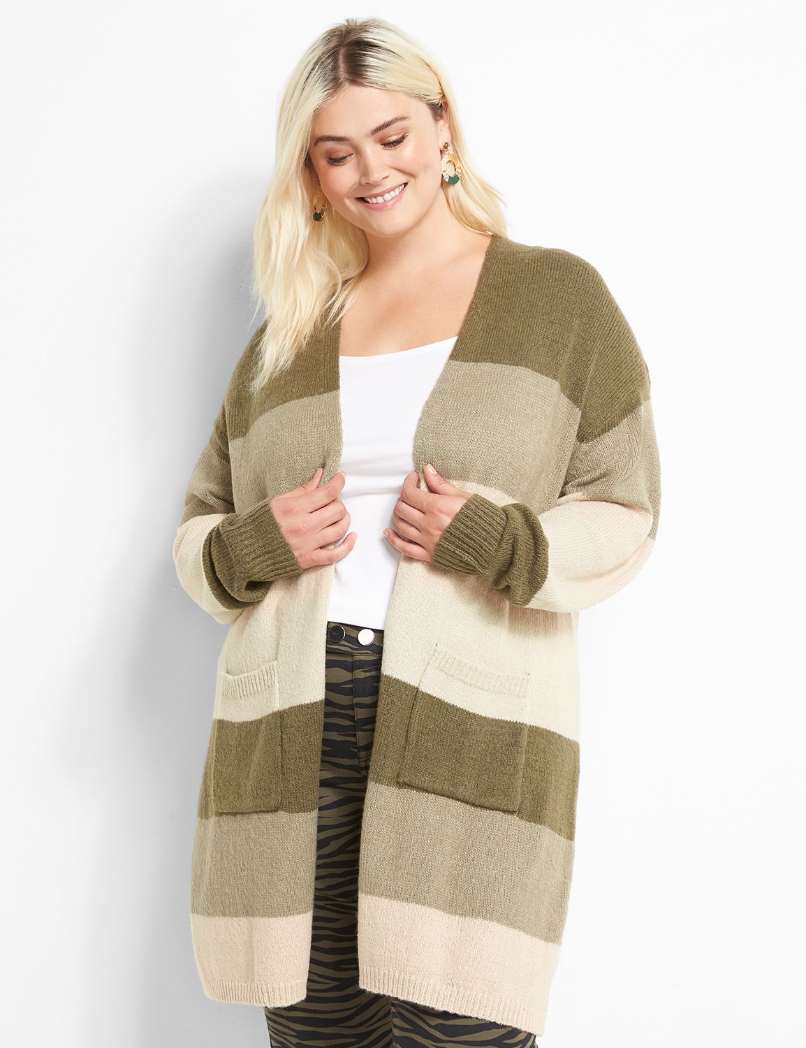 Blocked-Stripe Open Cardigan Product Image 1