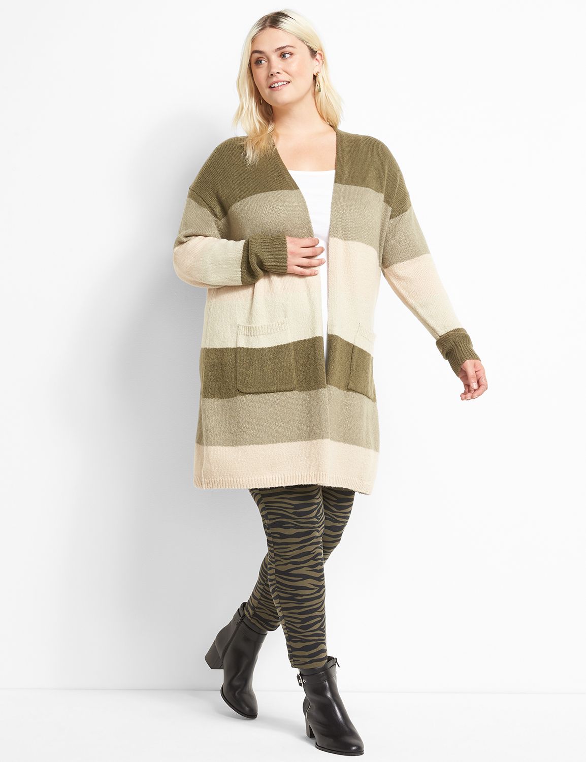 Blocked-Stripe Open Cardigan Product Image 3