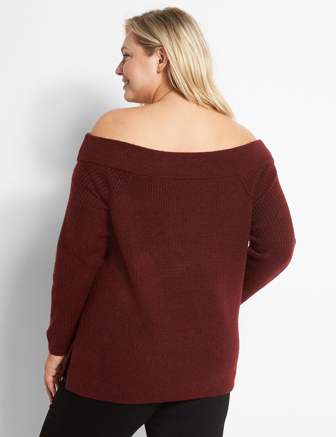Long Sleeve Off The Shoulder Pullover 1121207:Burgundy Heather B4635:26/28 Product Image 2