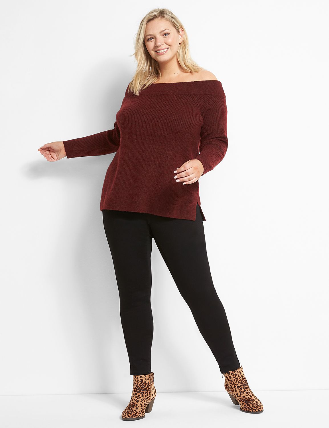 Long Sleeve Off The Shoulder Pullover 1121207:Burgundy Heather B4635:26/28 Product Image 3
