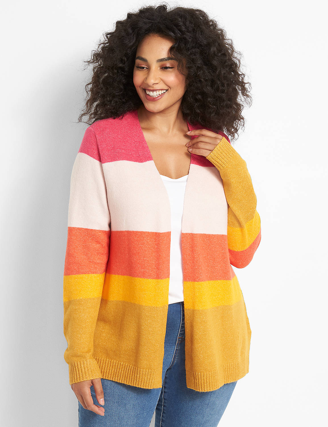 Open-Front Blocked-Stripe Cardigan Product Image 1