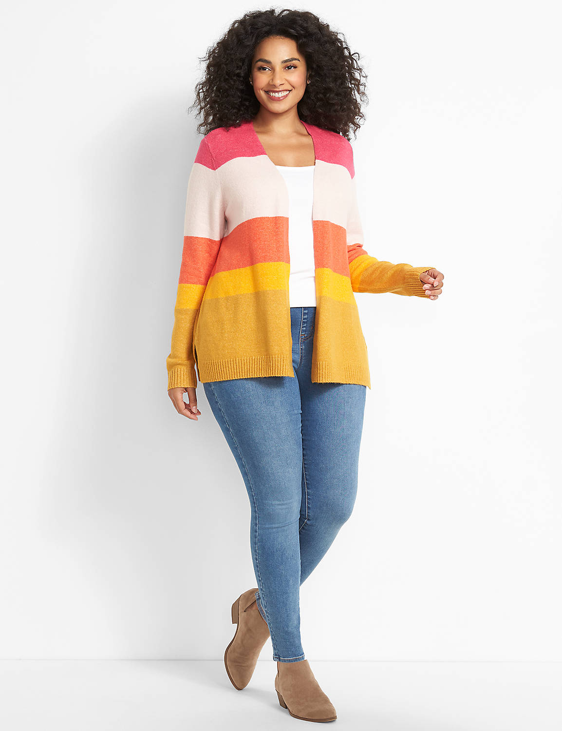 Open-Front Blocked-Stripe Cardigan Product Image 3