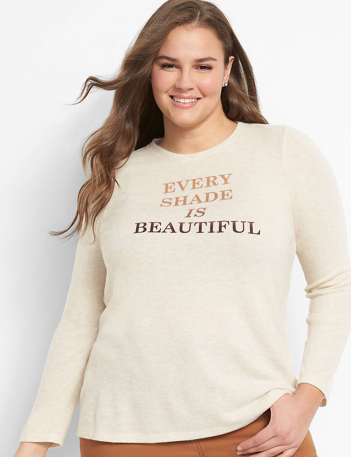 Long Sleeve Crew Neck Pullover Graphic: Every Shade Is Beautiful 1123324:Light Heather Oatmeal:34/36 Product Image 1