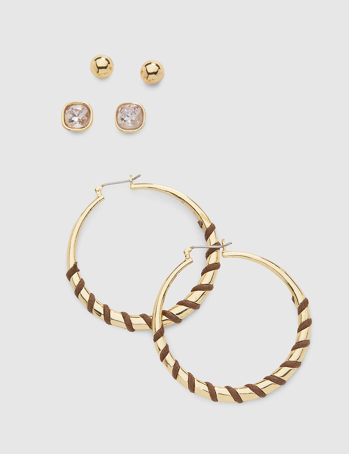 MIXED STUD & HOOP 3 PACK:Gold Tone:ONESZ Product Image 1