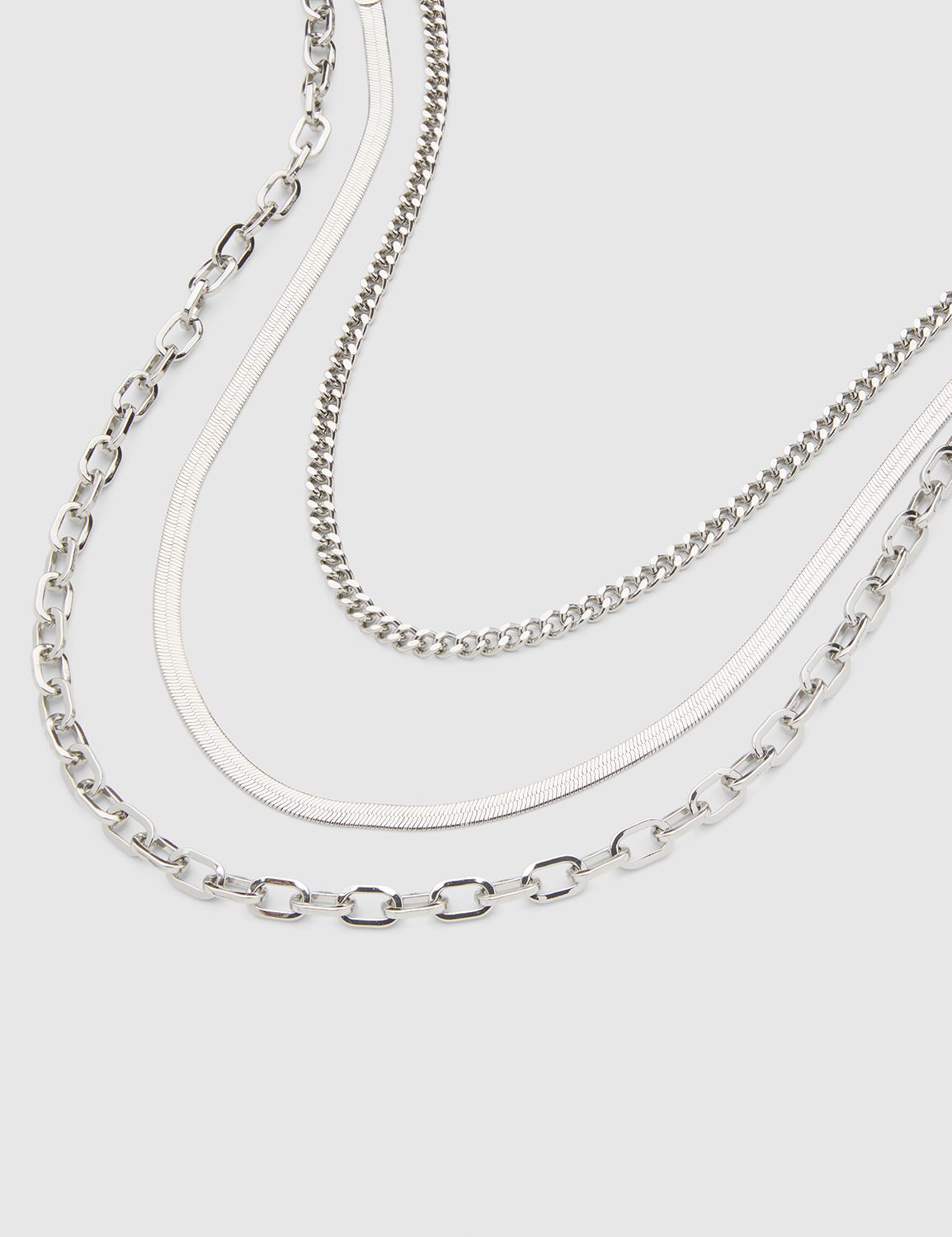 SHORT MIXED LAYERED CHAIN NECKLACE:Silver:ONESZ Product Image 1