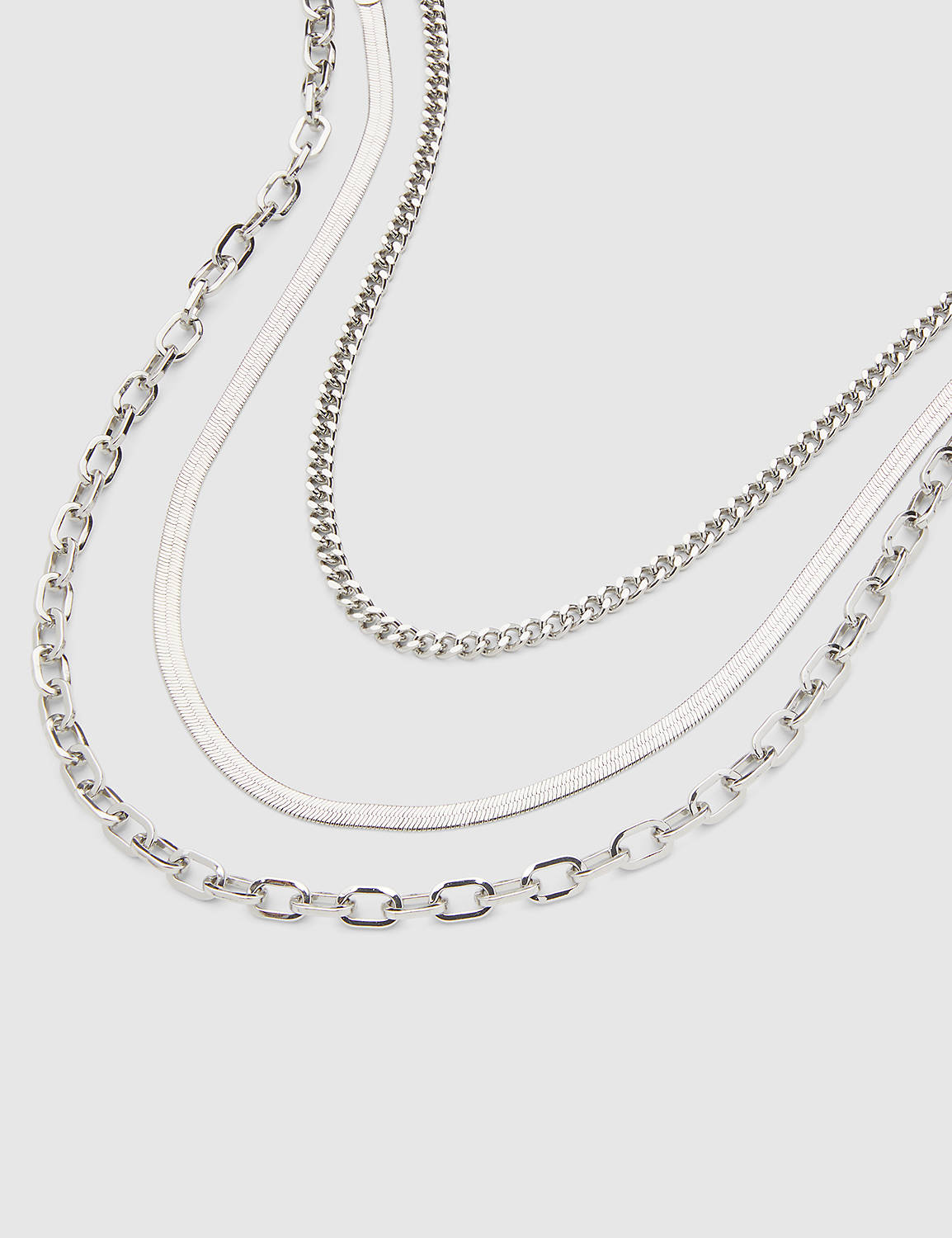 SHORT MIXED LAYERED CHAIN NECKLACE:Silver:ONESZ Product Image 1