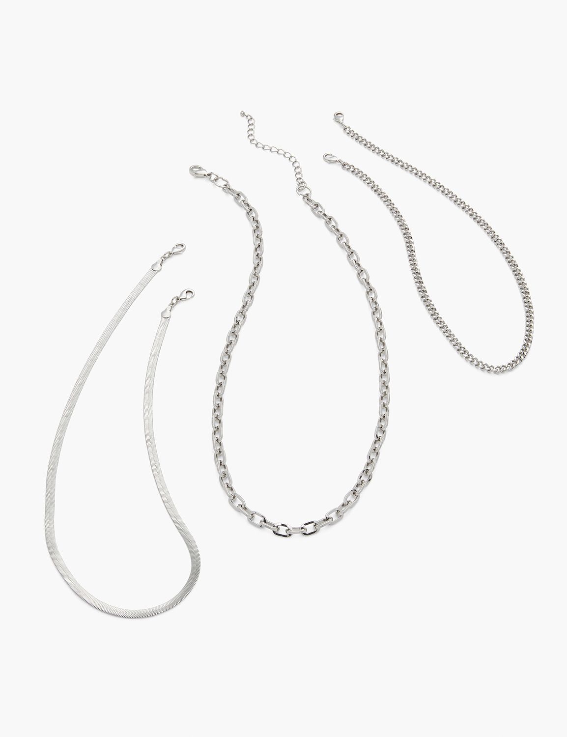 SHORT MIXED LAYERED CHAIN NECKLACE:Silver:ONESZ Product Image 2