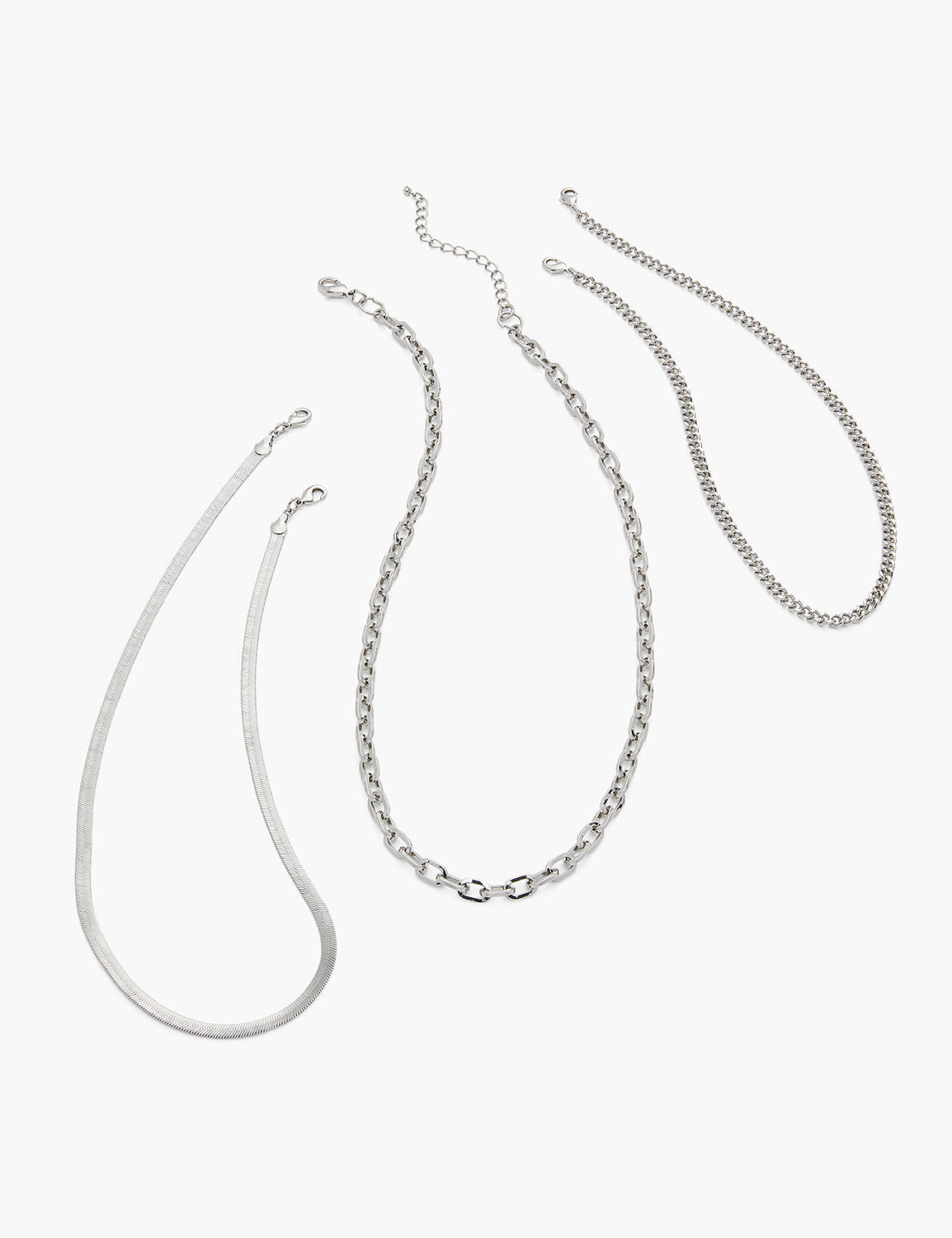 SHORT MIXED LAYERED CHAIN NECKLACE:Silver:ONESZ Product Image 2