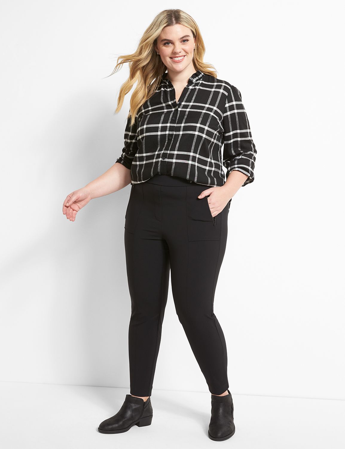 No-Peek Ruffle-Neck Plaid Blouse Product Image 3