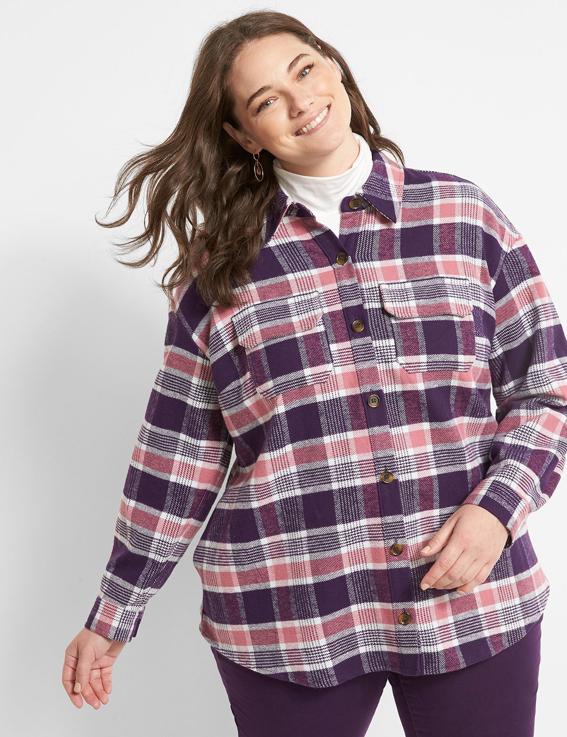 Button-Front Plaid Shacket
