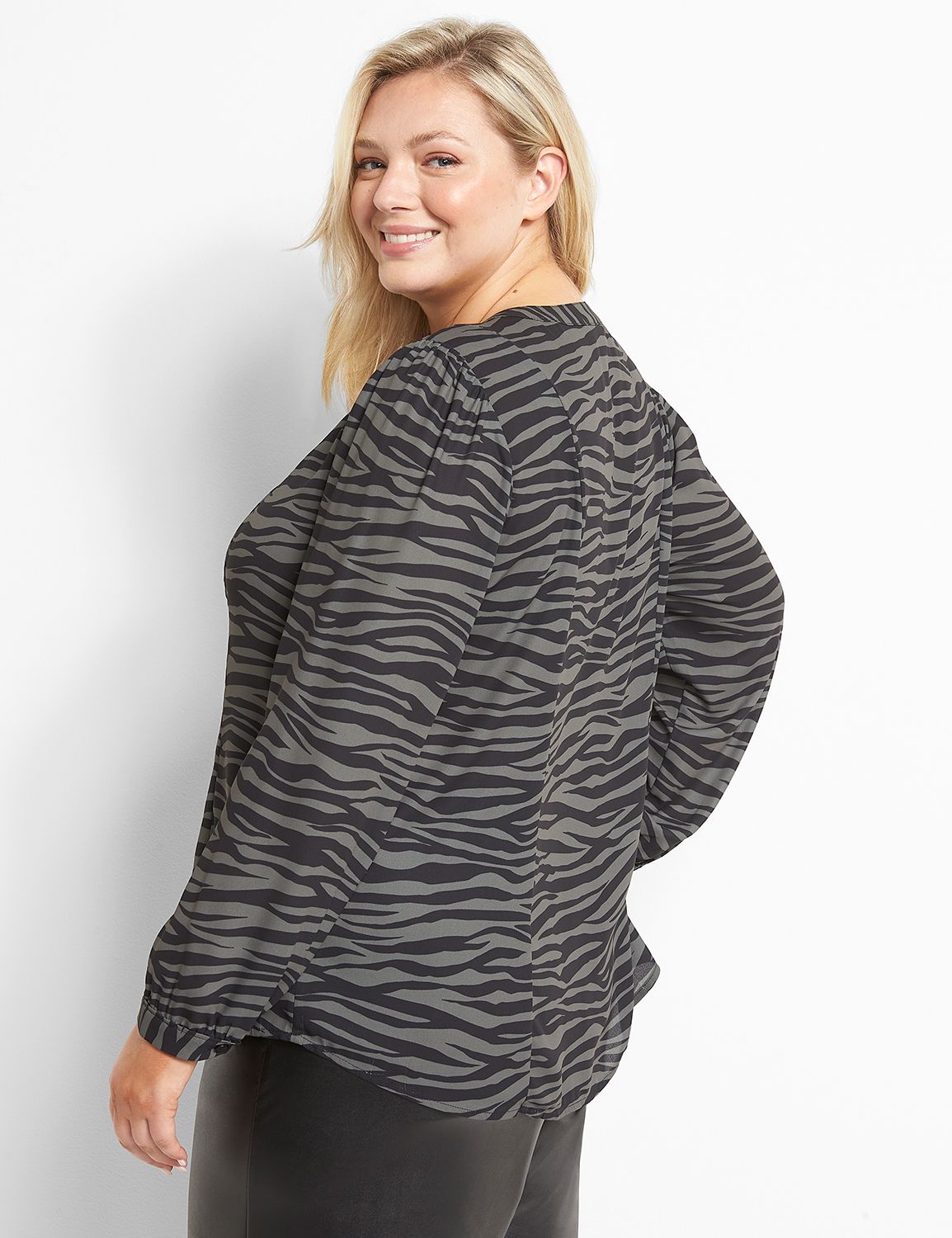Long Sleeve Button Front Pintuck Detail Top 1122122:LBF21085ZebraTrails_CW2:12 Product Image 2