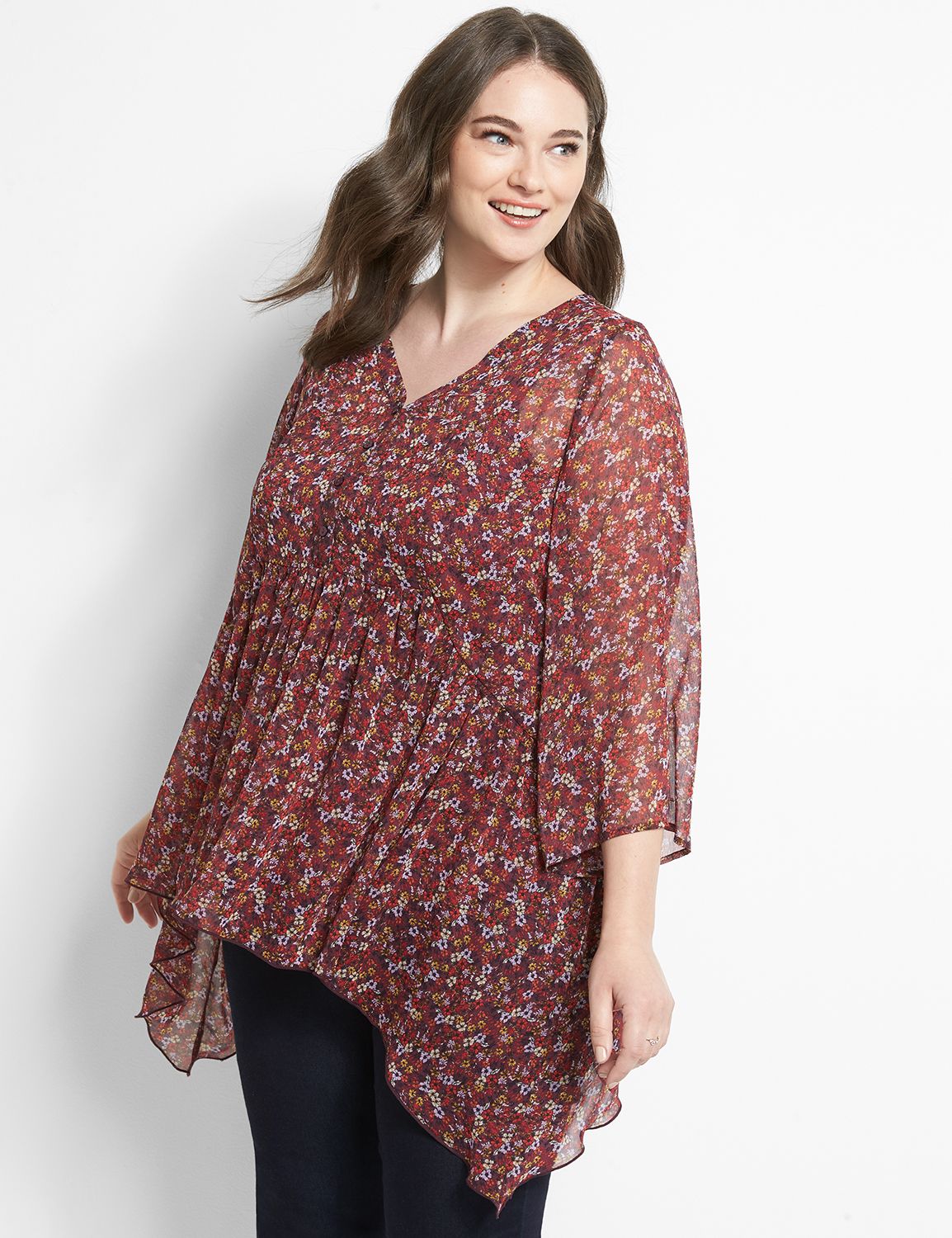 Flowy Button-Front Babydoll Blouse Product Image 1