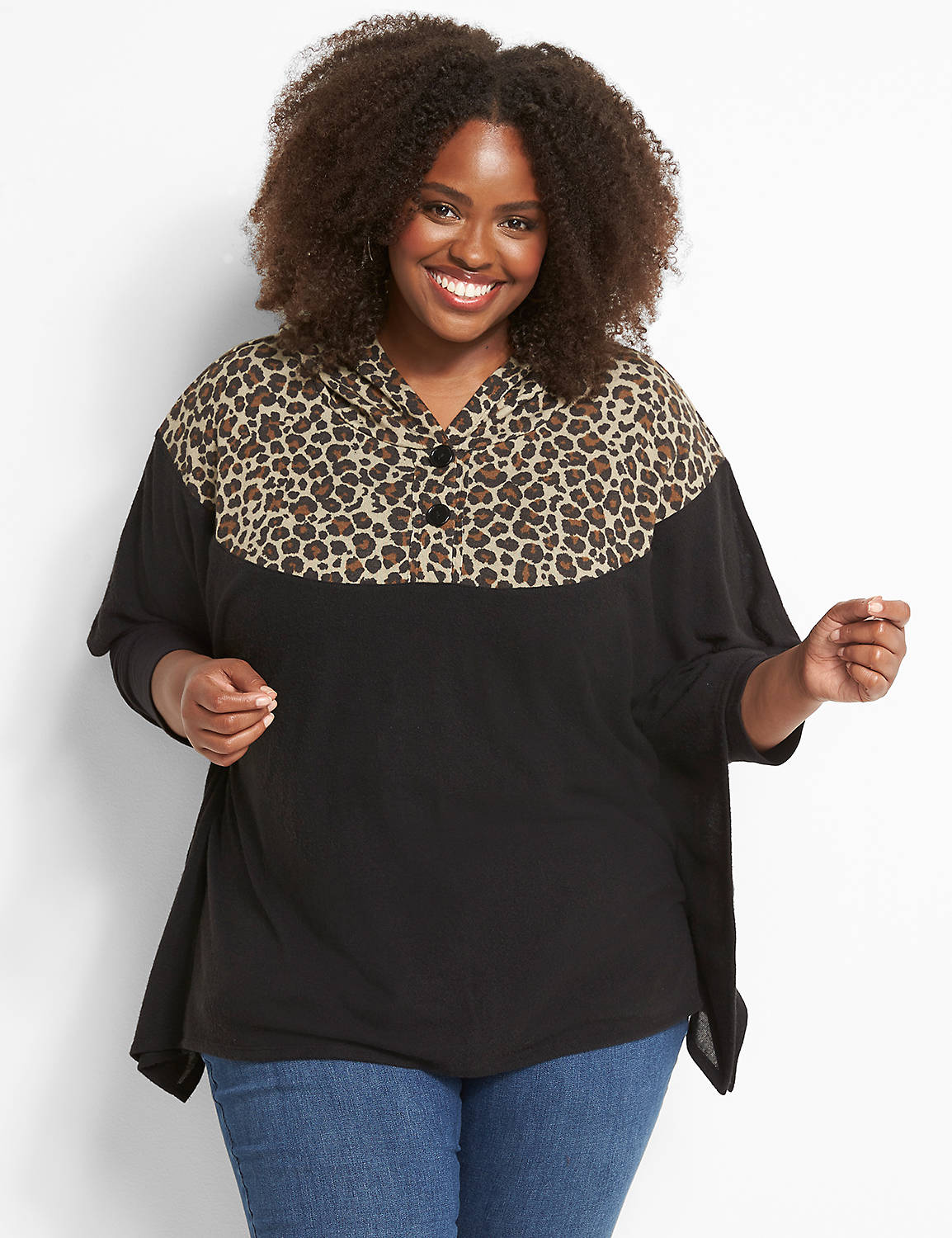 Poncho Hoodie With Leopard Mix 1124581:Ascena Black:10/12 Product Image 1