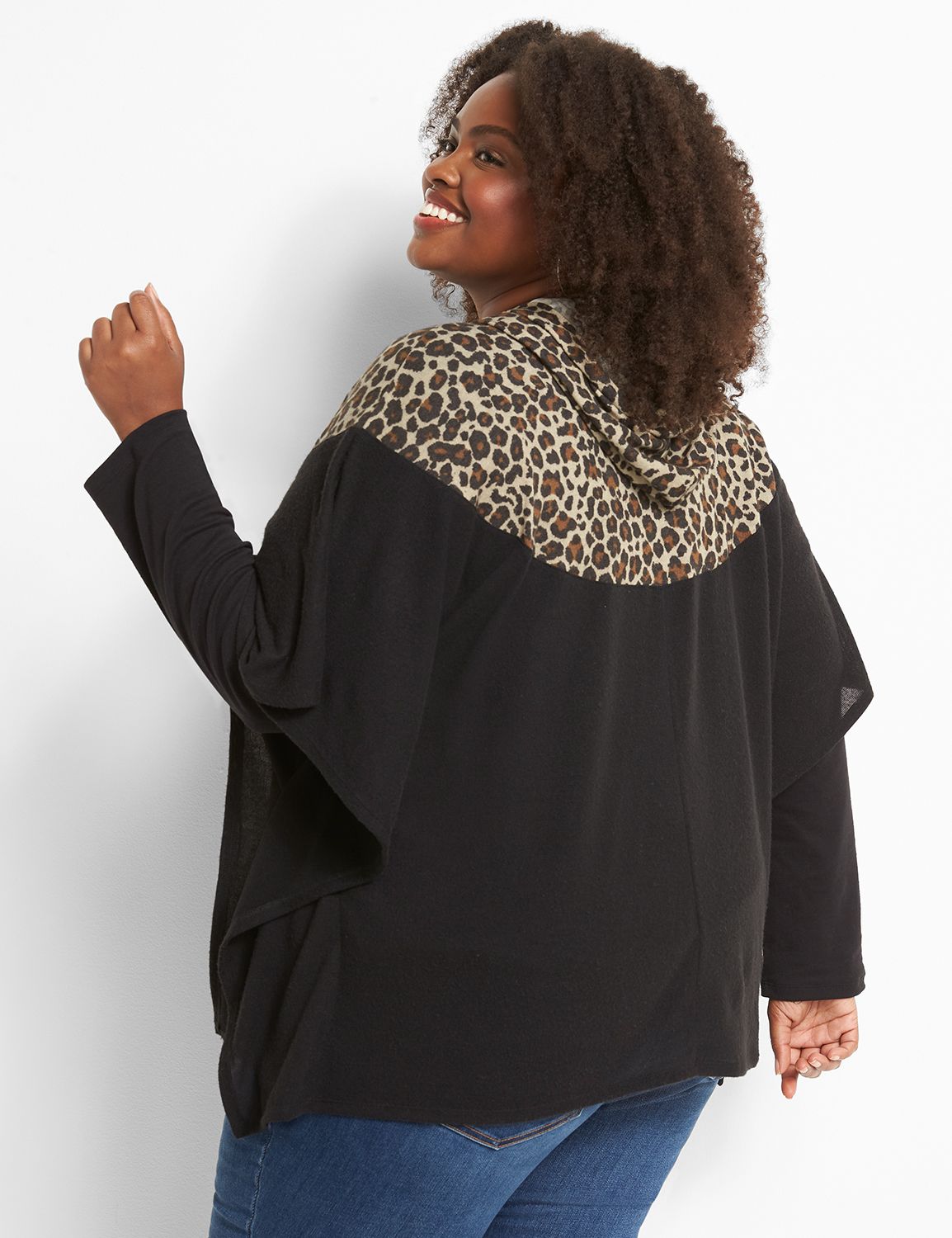 Poncho Hoodie With Leopard Mix 1124581 Ascena Black 18 20