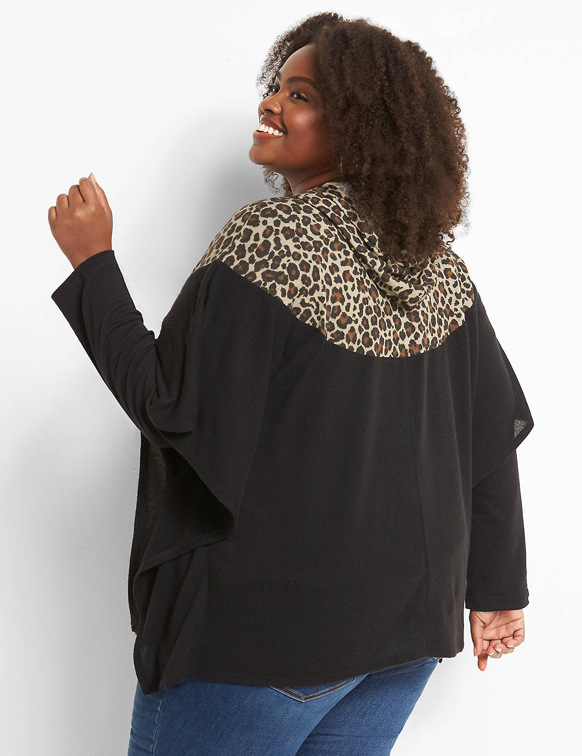 Poncho Hoodie With Leopard Mix 1124581:Ascena Black:10/12 Product Image 2