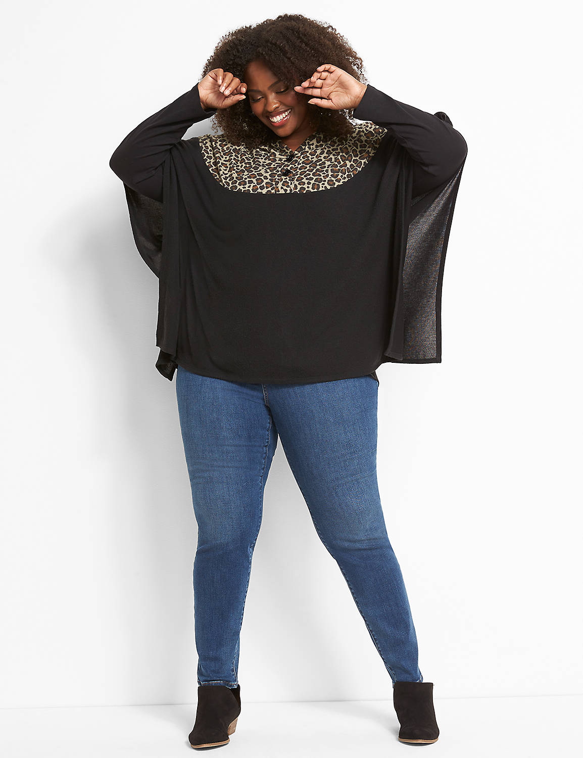 Poncho Hoodie With Leopard Mix 1124581:Ascena Black:10/12 Product Image 3