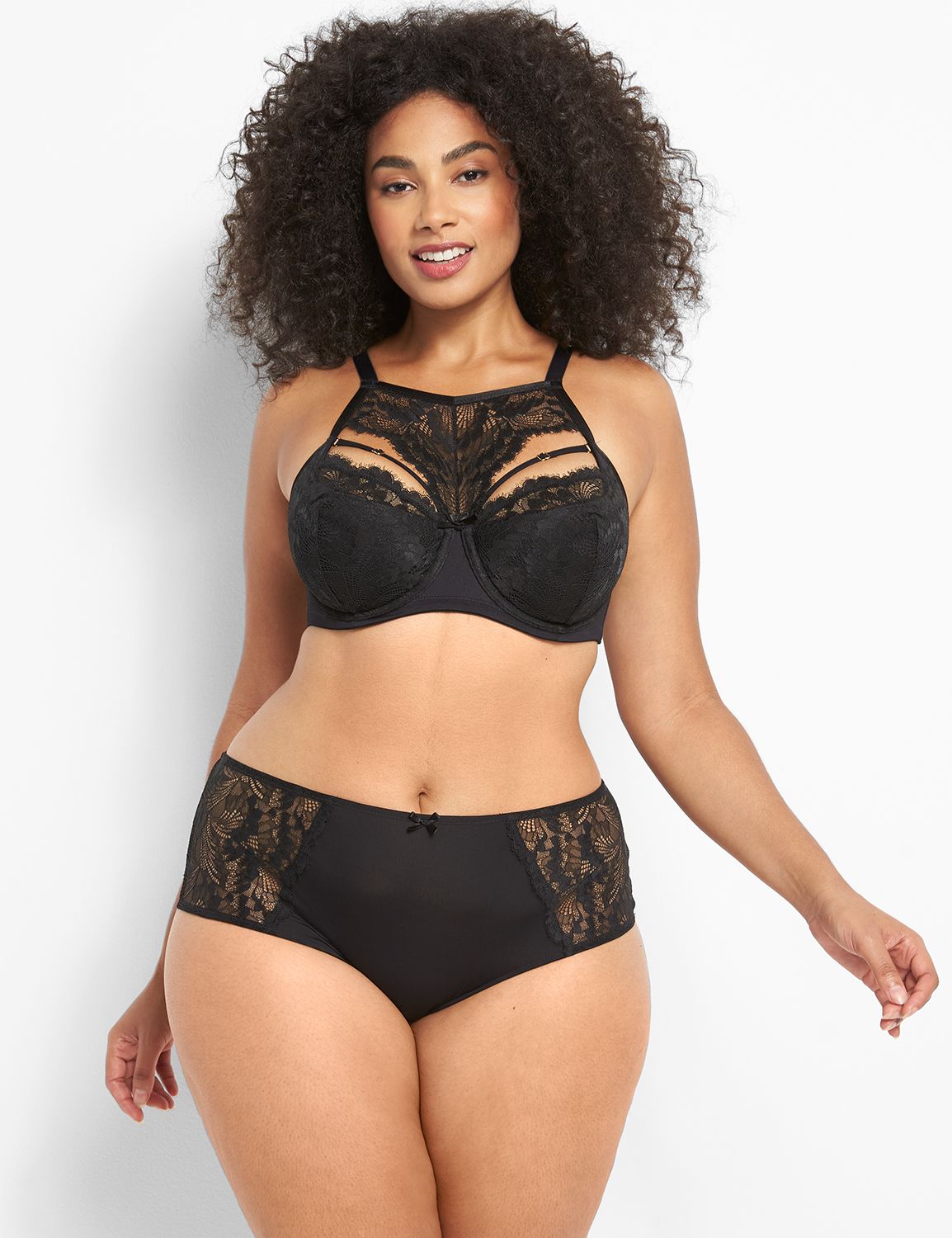 Fan-Lace High-Neck French Balconette Bra