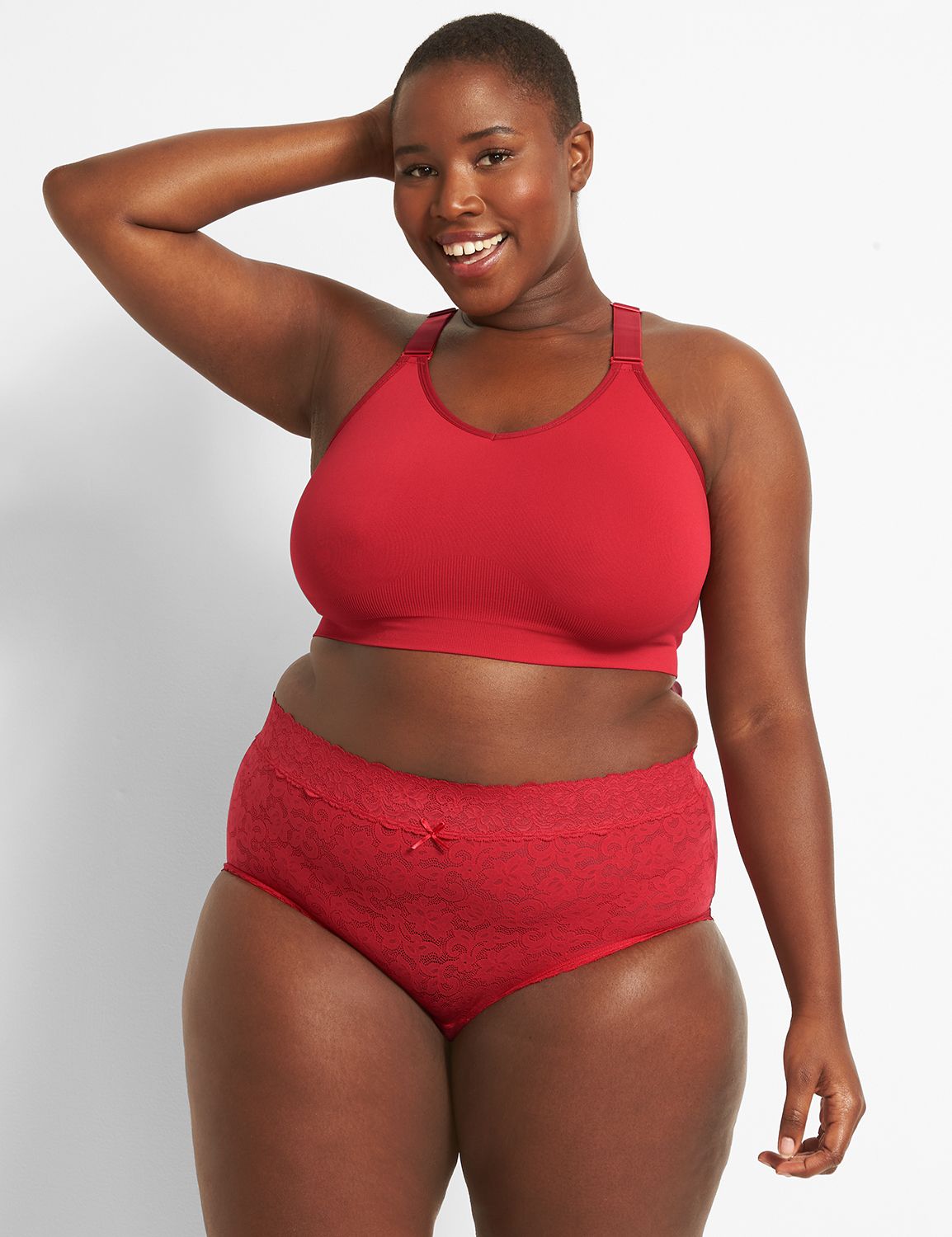 Seamless Deco Lace back Bralette 1122889 F PANTONE Haute Red 18 20 LaneBryant