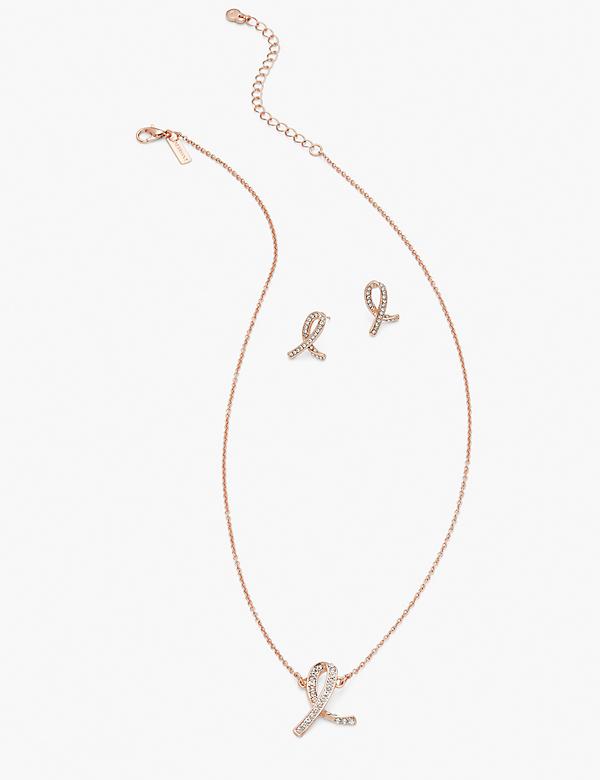 Pave Ribbon Necklace & Earrings Set