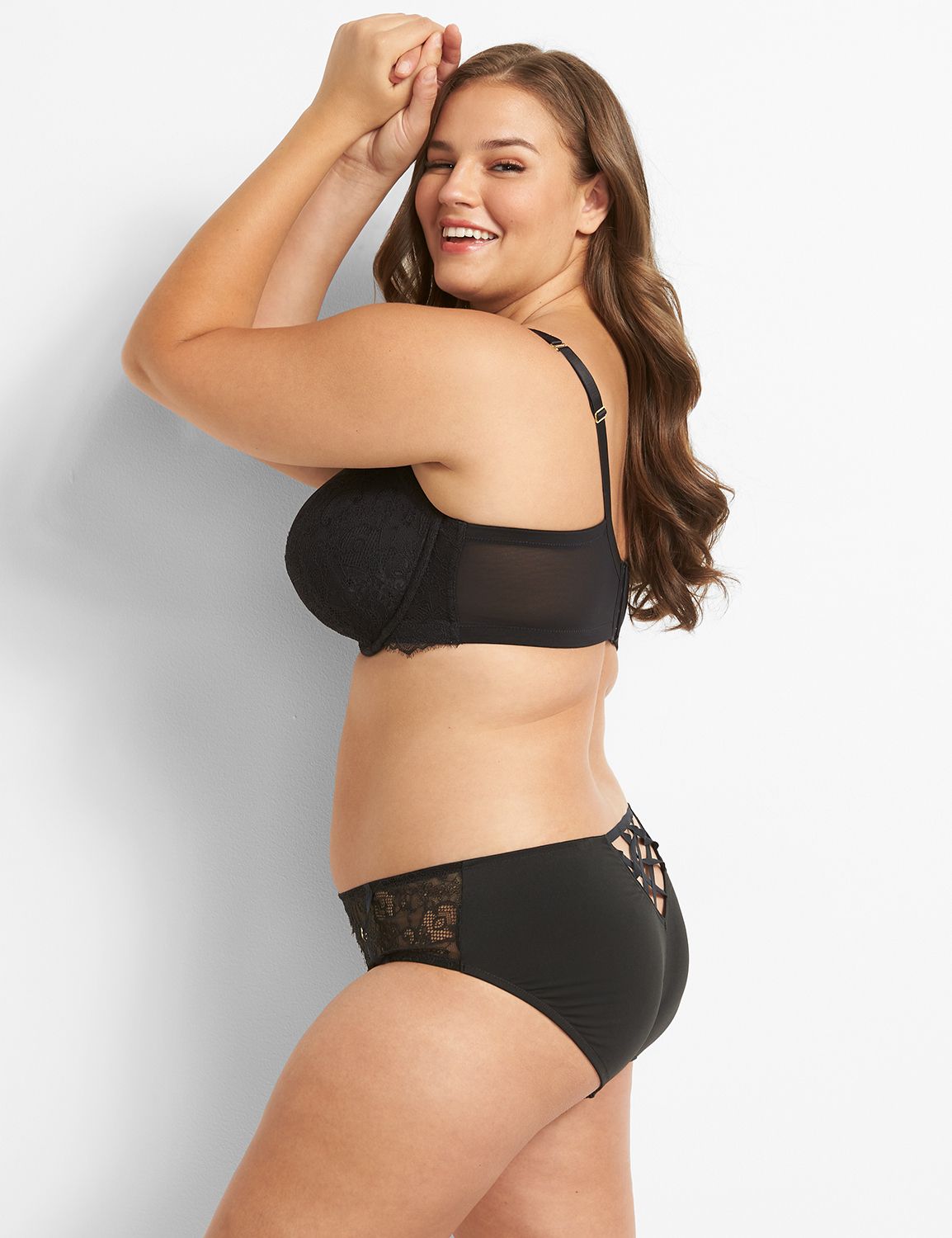 LANE BRYANT Cacique Nude with Off-White Lace Overlay 😜Balconette Bra 44G