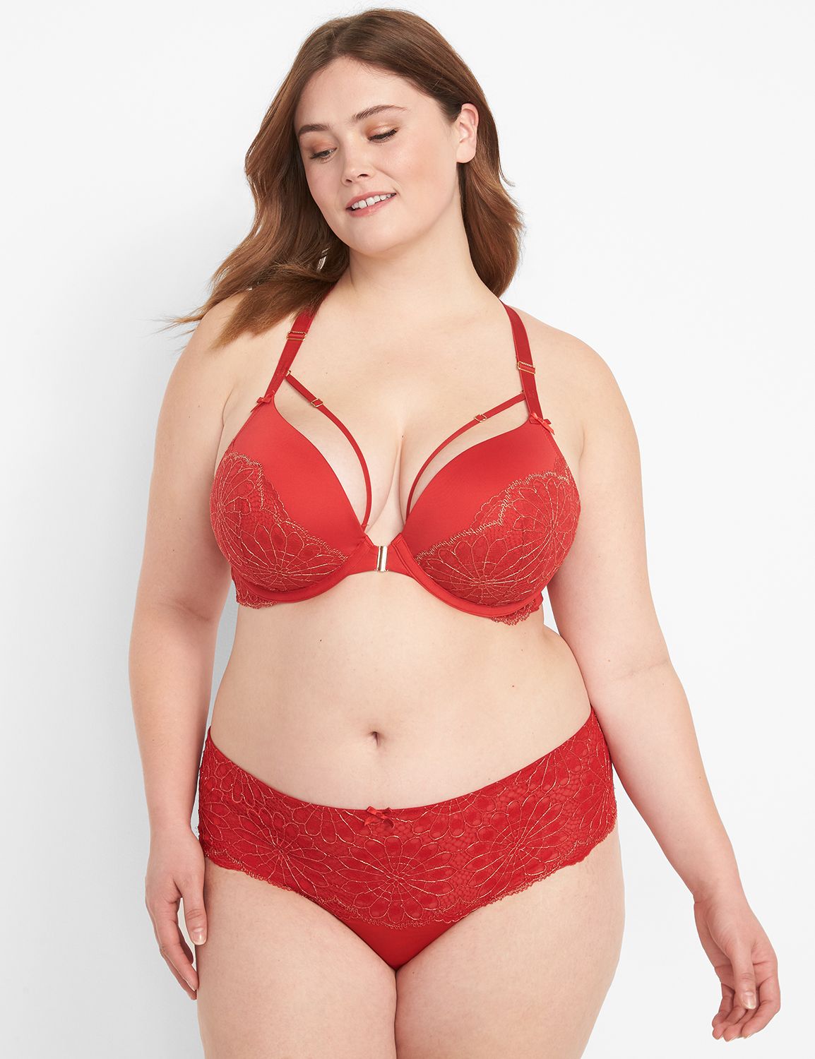 CACIQUE LANE BRYANT Lace Boost Plunge Bra Size 38F In Red $29.00