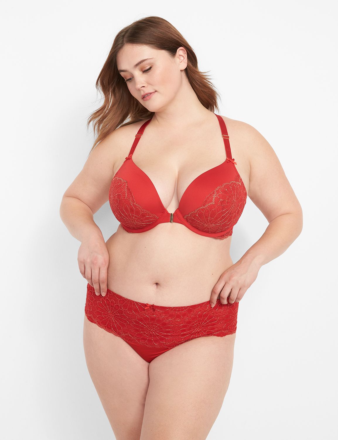 46DDD red lace front close boost plunge bra lace racerback NWT Lane Bryant  46DDD