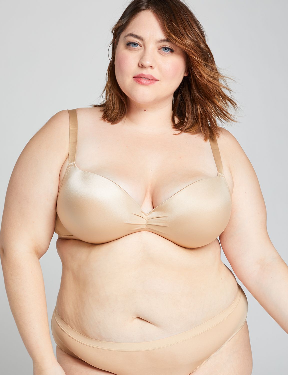 Lane Bryant Cacique 42DD Nude Smooth Boost Push Up Plunge Bra