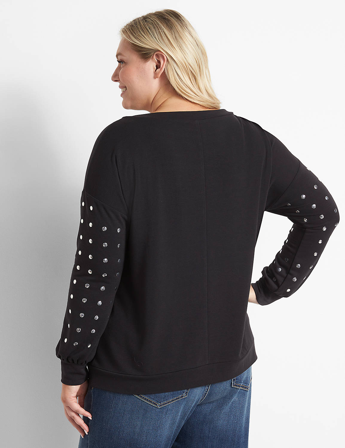 Long Sleeve Boatneck Sweatshirt With Studs 1123758:Ascena Black:26/28 Product Image 2