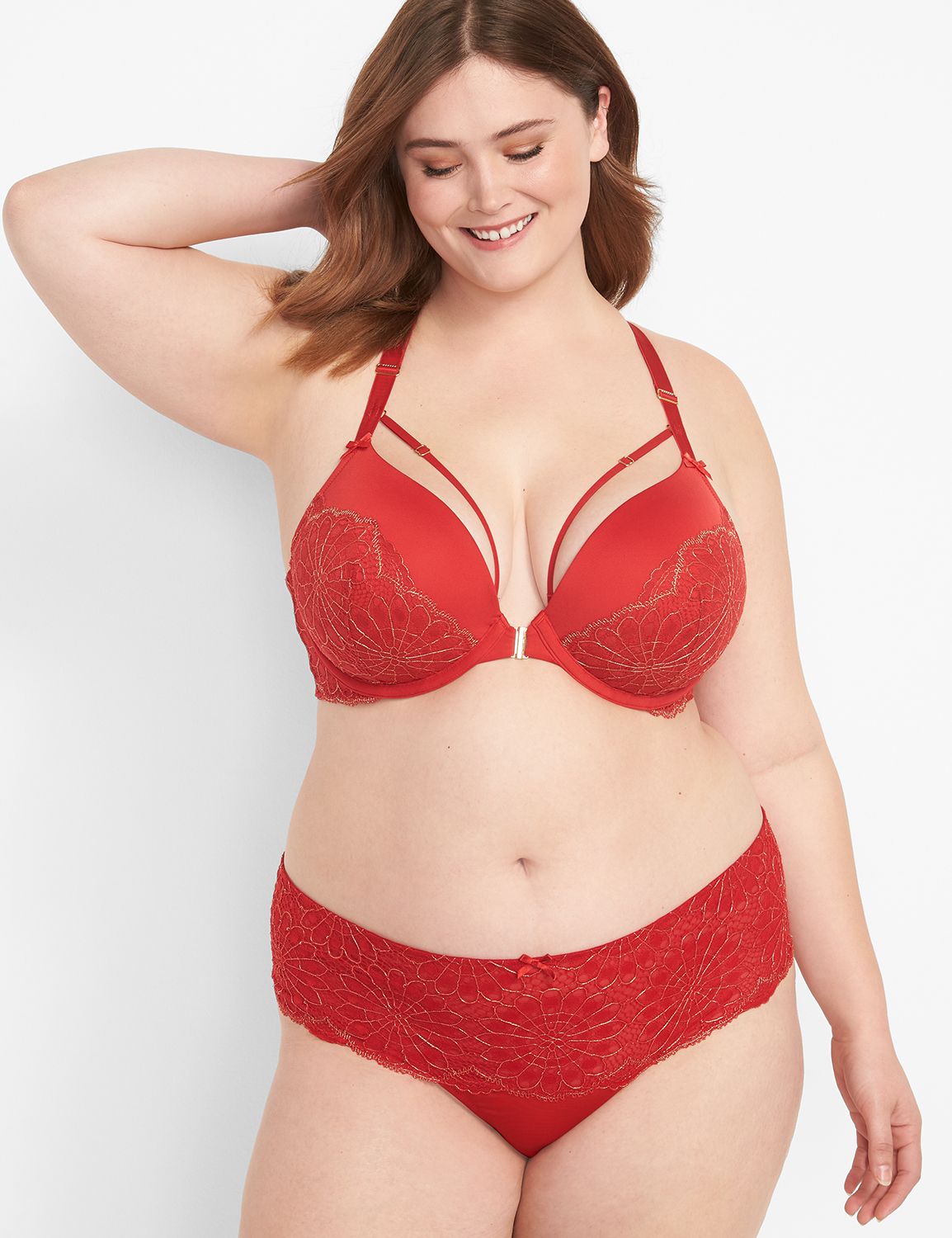 Metallic Lace Wide Side Thong 1122533:PANTONE Haute Red:14/16