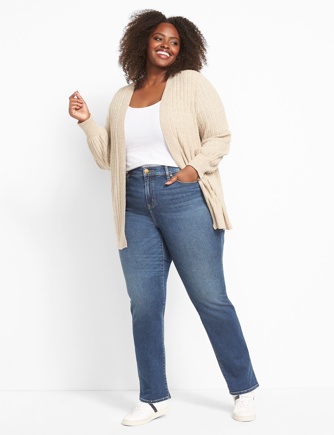 Plus Size, High Rise Slim Straight Jeans (Medium)