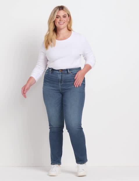 HIGH RISE INFINITE STRETCH STRAIGHT - CHARLOTTE WASH 1123581:Medium Denim:10/12 image number 0
