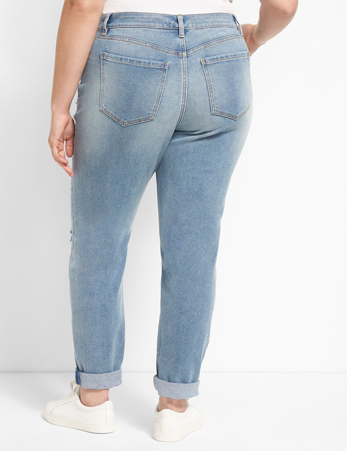 Signature Fit Boyfriend Jean - Destructed Plaid-Backed Medium Wash Product Image 2