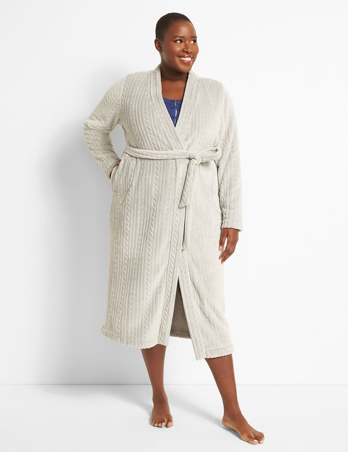 Fleece Cable Knit Robe 1122676 LaneBryant
