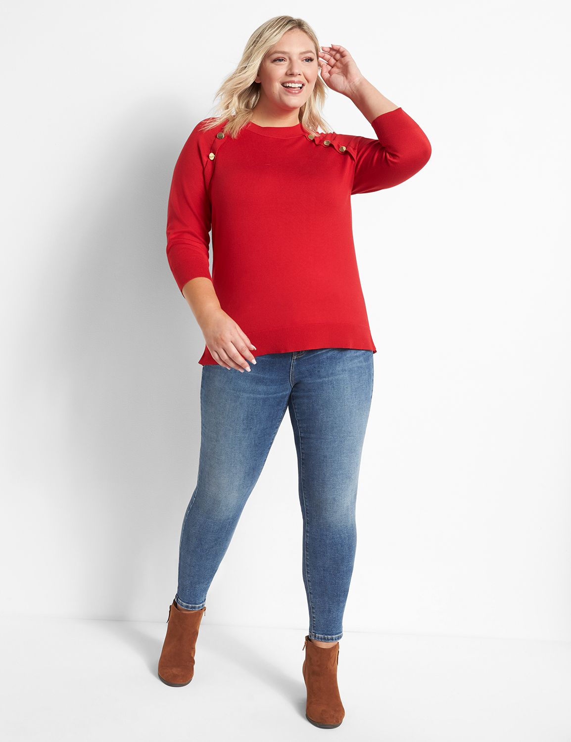 Raglan-Sleeve Sweater With Button Detail Product Image 3