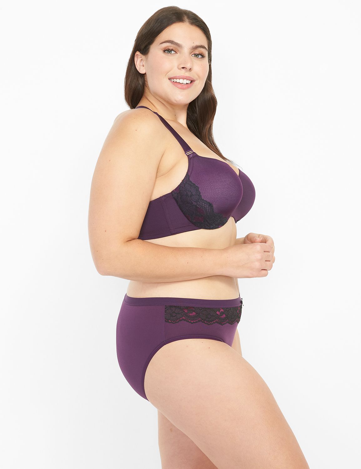 LIGHTLY LINED FULL COVERAGE BALCONETTE BRA LACE PURPLE WITH 360