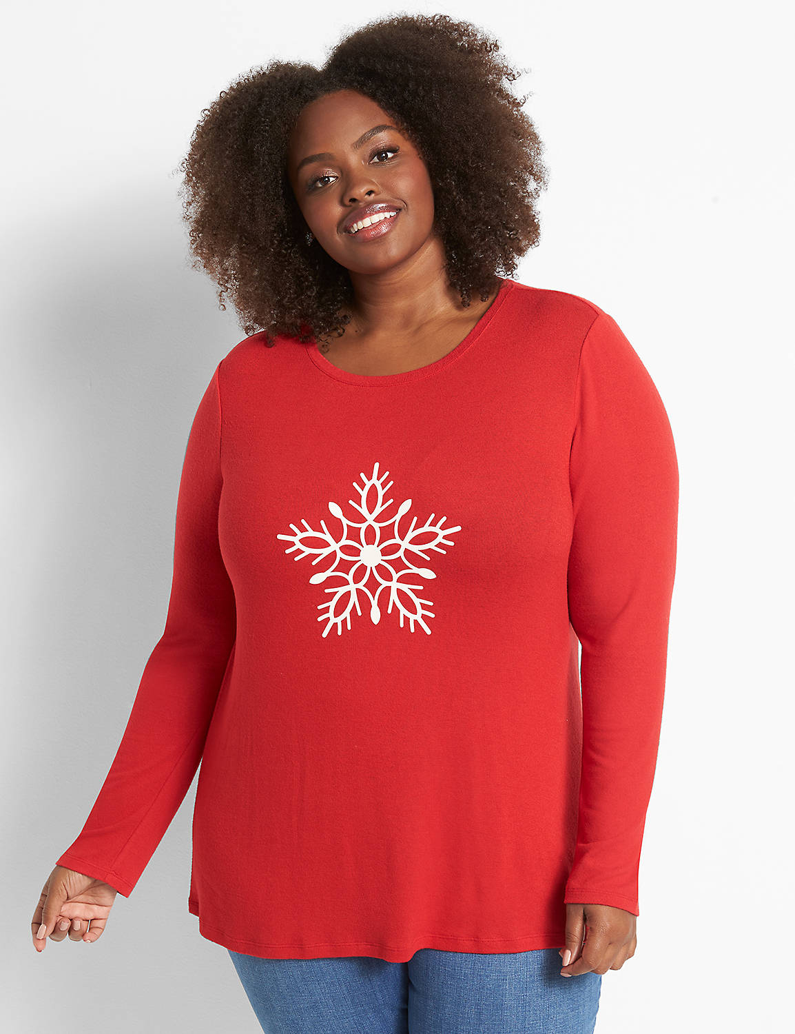 Long Sleeve Crew Neck Pullover Graphic: Snowflake 1123500:PANTONE Haute Red:10/12 Product Image 1