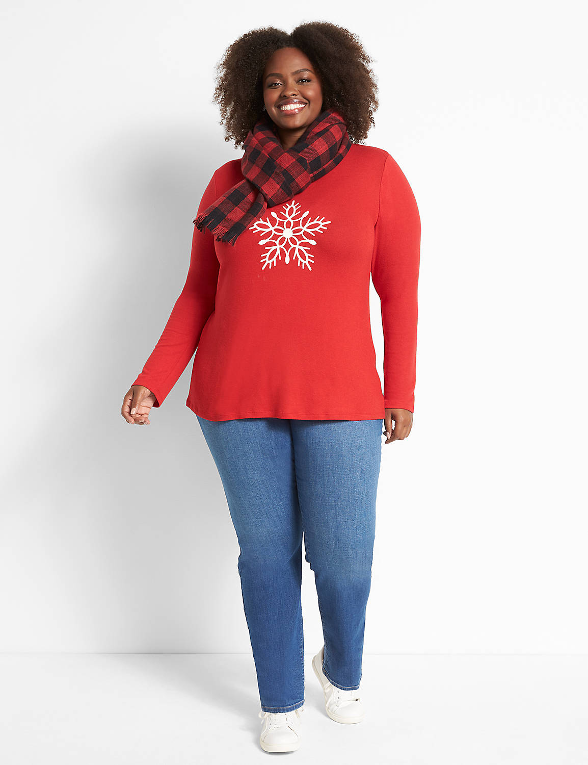 Long Sleeve Crew Neck Pullover Graphic: Snowflake 1123500:PANTONE Haute Red:10/12 Product Image 3